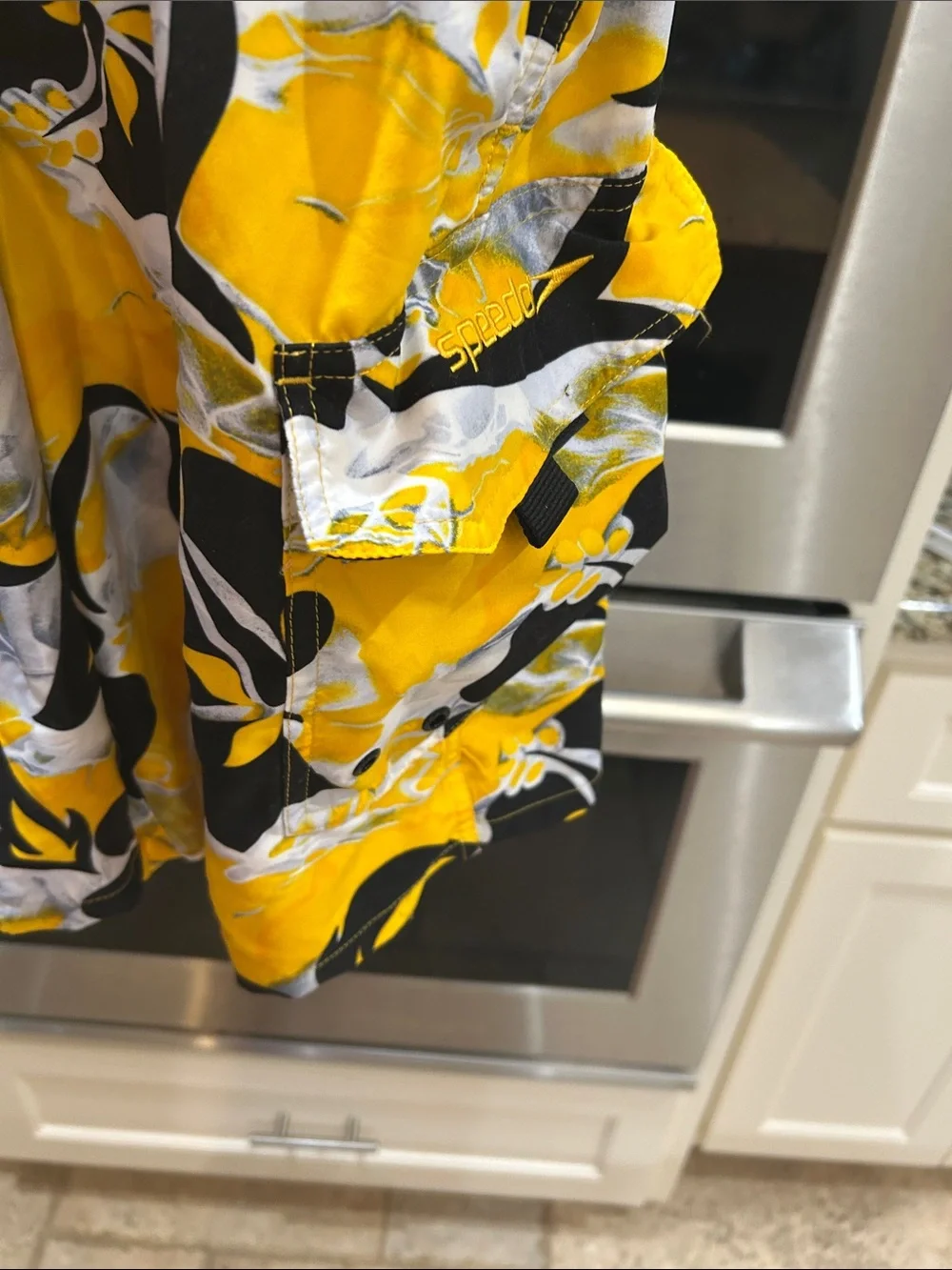 Speedo Yellow Black White Floral Swim Trunks for Men
